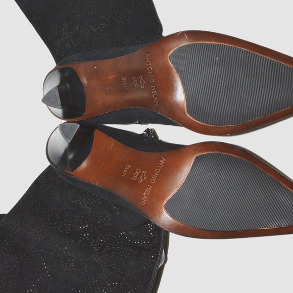 ANTONIO MELANI NEW 6.5 M BLACK SUEDE FLOWER PERFORATION MID CALF BOOTS BOOTIES - Picture 2 of 4